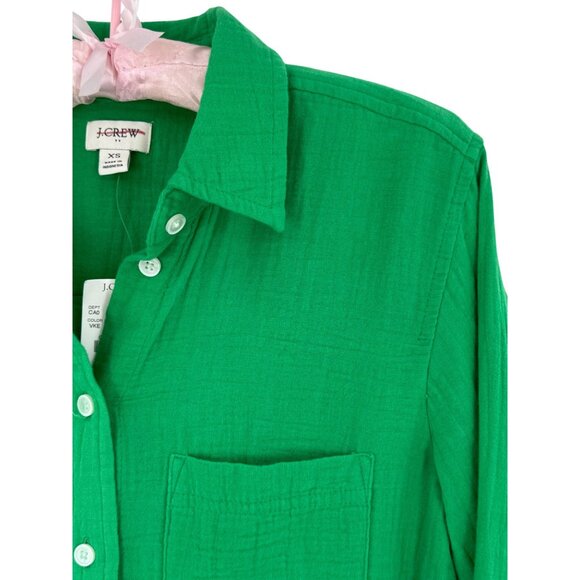 NWT J.Crew Green Crinkle Gauze Cotton Coastal Granddaughter Button Down Top XS - Picture 12 of 16